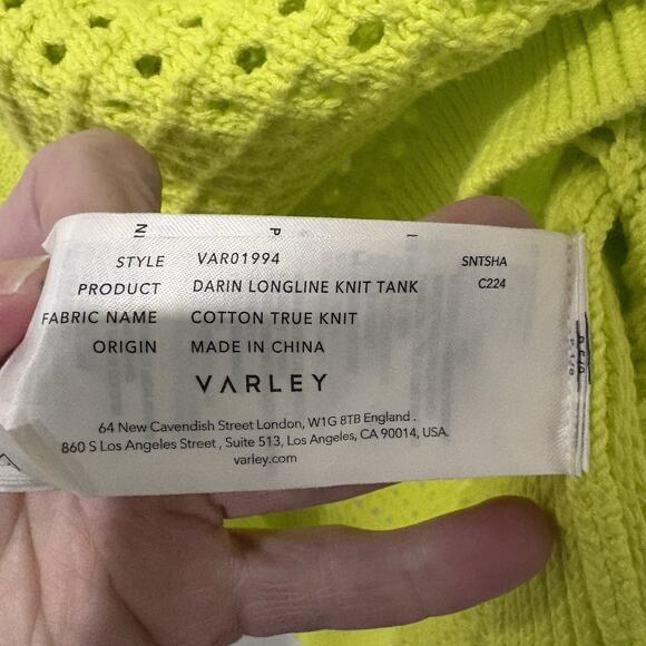 Varley | Tank Sweater Open Knit Darin Longline Yellow Cotton Year Round- Medium - Picture 6 of 9
